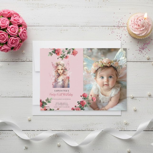 Convite Fairy First Birthday Invitation | Dusty Pink (Criador carregado)