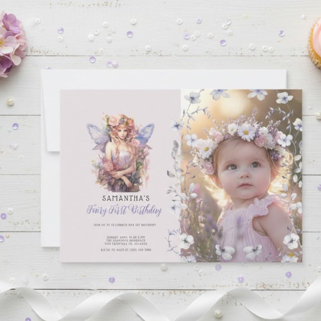 Convite Fairy First Birthday Invitation | Dusty Purple (Criador carregado)