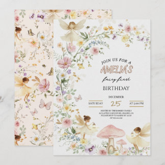 Convite Fairy First Birthday Invitation Wildflower 1st