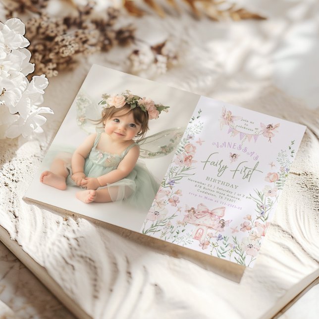 Convite Fairy First Birthday Pastel Whimsical Photo (Criador carregado)
