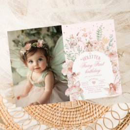 Convite Fairy First Birthday Pastel Whimsical Photo