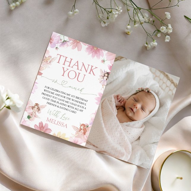 Convite Fairy First Birthday Photo Thank You (Criador carregado)