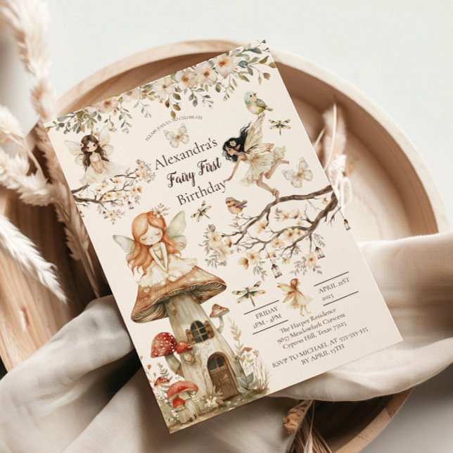 Convite Fairy First Birthday Woodland Floral (Criador carregado)