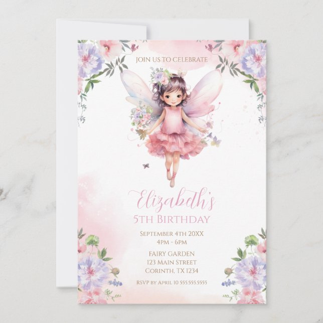 Convite Fairy First garden birthday Party Invitation (Frente)