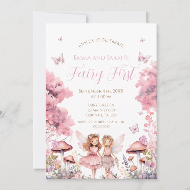 Convite Fairy First garden birthday Party Invitation (Frente)