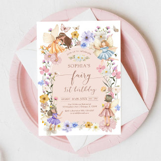 Convite Fairy First Wildflower 1st Birthday Invitation