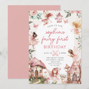Convite Fairy Floral Girls primeiro aniversario Party