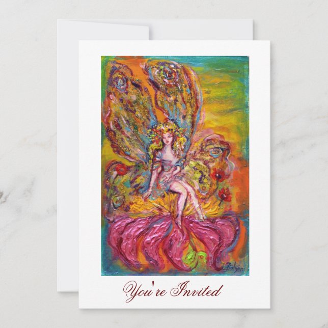 Convite FAIRY FLOWY NO PINK IRIS Fantasy Yellow White (Frente)