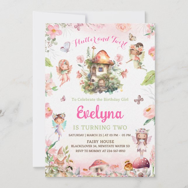Convite Fairy Flutter E Twirthday Invitation Party (Frente)