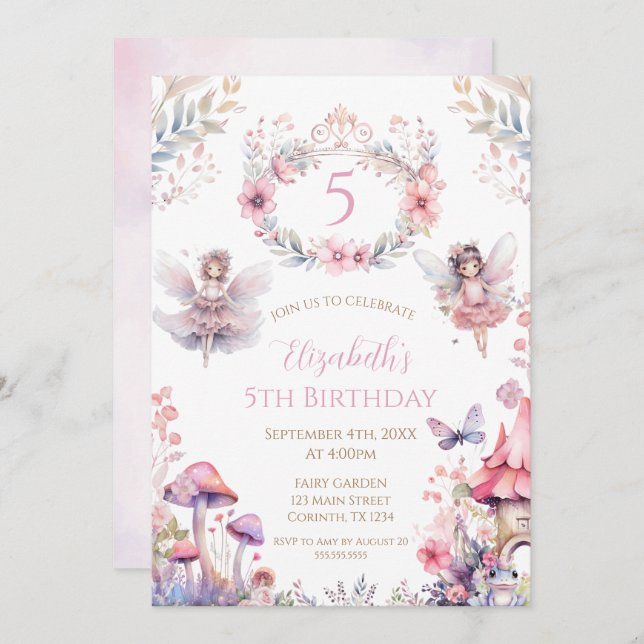 Convite Fairy Garden Birthday Party Invitation (Frente/Verso)