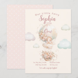 Convite Fairy Girl Hot Air Balloon Primeiro Aniversário
