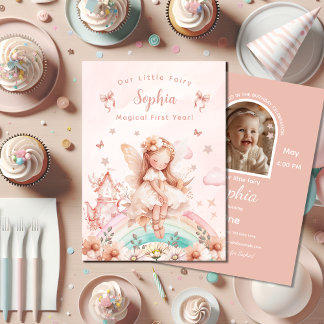Convite Fairy Girl Magical Teapot Rainbow Foto Birthday