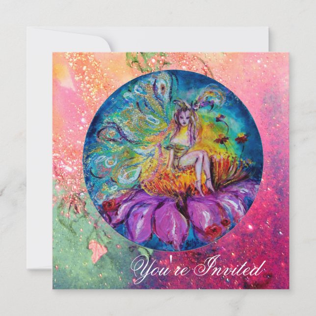 Convite FAIRY IN NIGHT, cor-de-rosa, amarelo-azul (Frente)