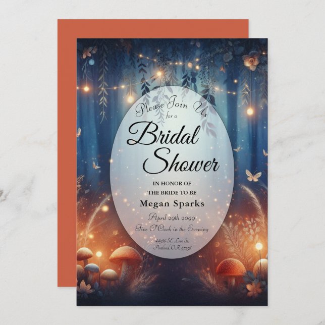 Convite Fairy Lights in a Moonlit Forest Bridal Shower (Frente/Verso)