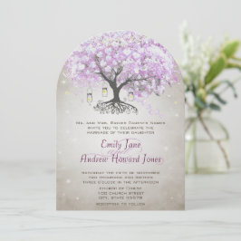Convite Fairy Lights Mason Jar Lavanda Casamento de árvore