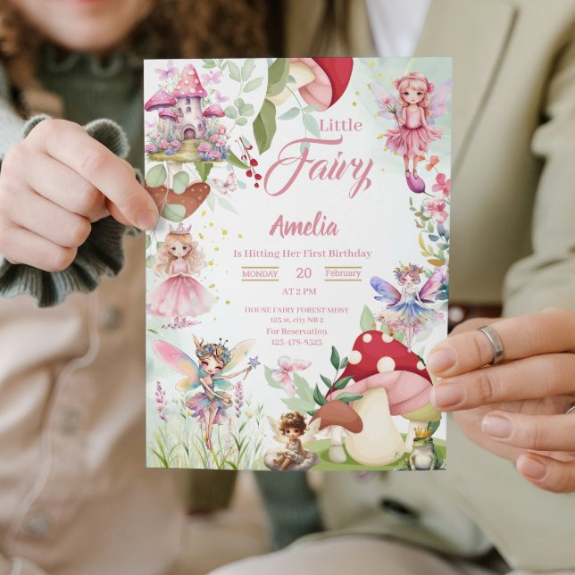 Convite Fairy Mushroom Fairytale Magia Birthday Pink (fairy garden 1st birthday invitations girl fairies magical baby for her enchanted forest party)