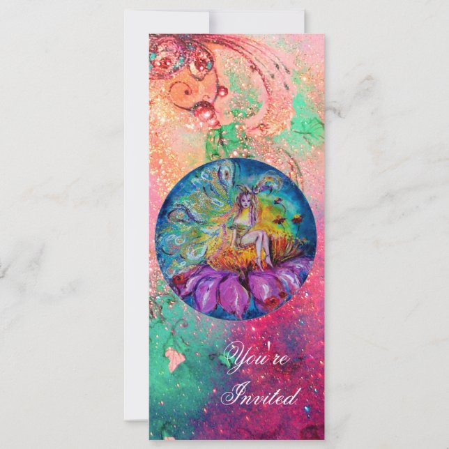 Convite FAIRY NA NOITE, brilho vermelho-azul-rosa (Frente)