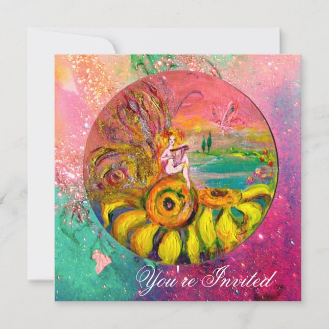 Convite FAIRY OF SFLOWERS amarelo verde-rosa brilho (Frente)