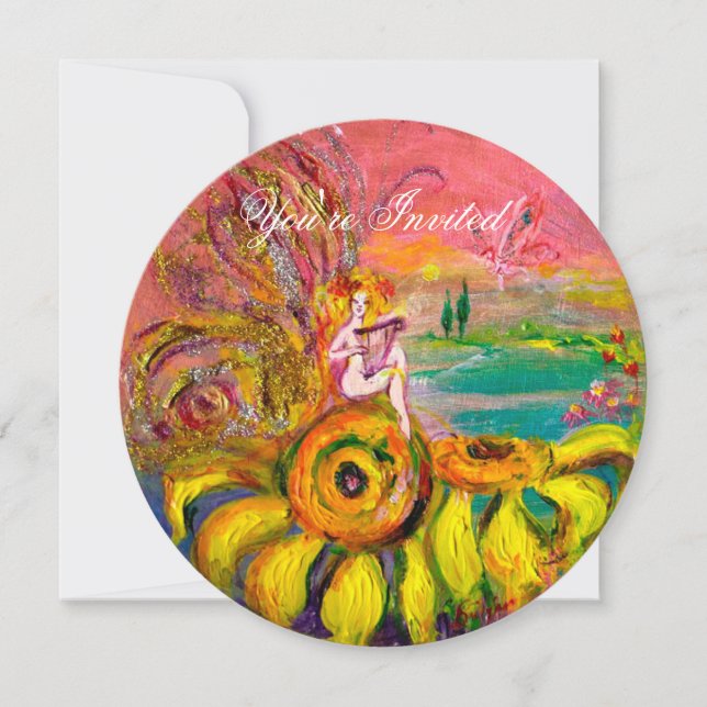 Convite FAIRY OF SUNFLOWER yellow fuchsia sparkle (Frente)