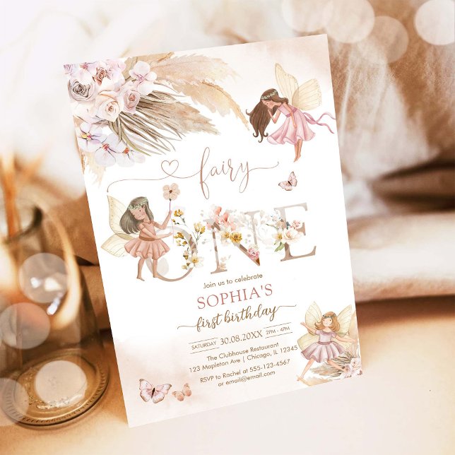 Convite Fairy ONE Pampass 1st Birthday Invitation (Criador carregado)