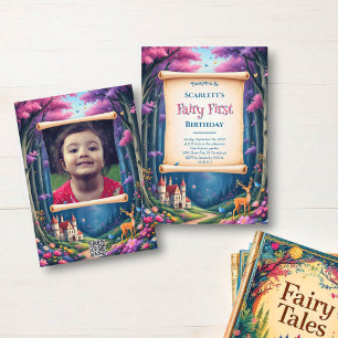 Convite Fairy Primeiro Aniversário Caprichoso Castelo Flor