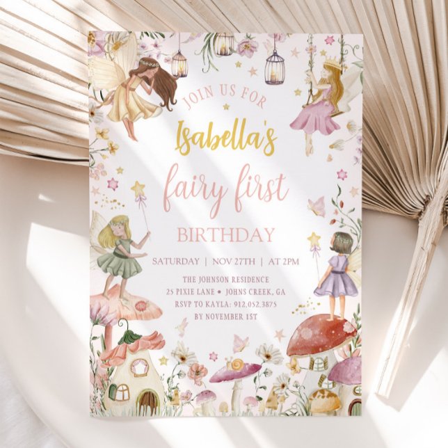 Convite FAIRY PRIMEIRO ANIVERSÁRIO Fairy Garden Festa de a (Criador carregado)