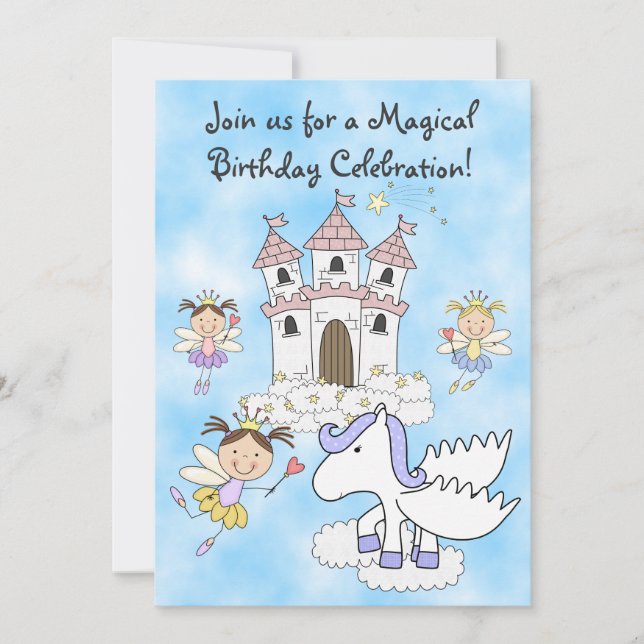 Convite Fairy Princess, Castle e Pegasus Birthday Invite (Frente)