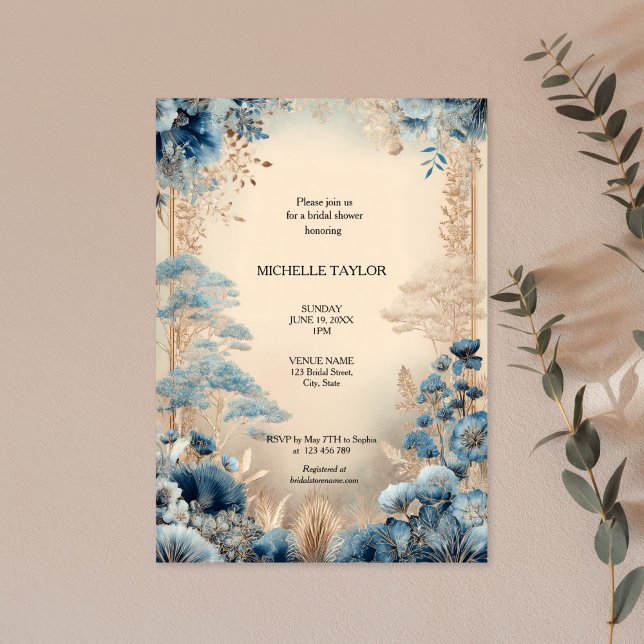 Convite Fairy Tale Enchanted Forest Lotus Floral Bridal (blue enchanted forest bridal shower invitation)