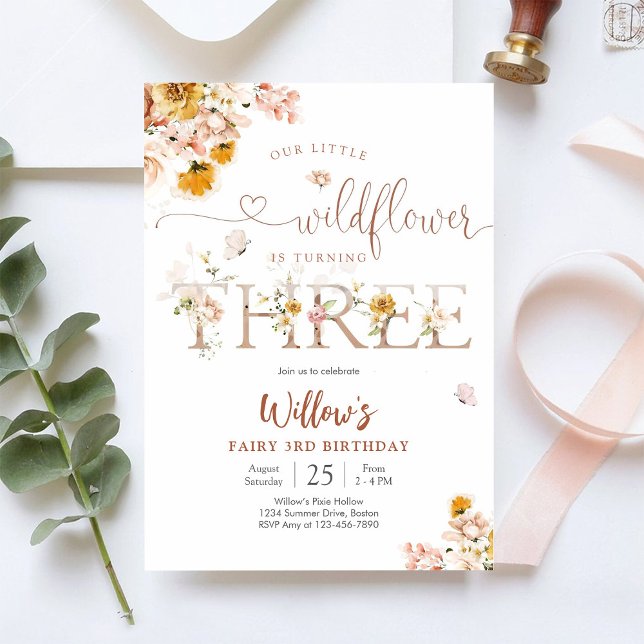 Convite Fairy Wildflower 3rd Birthday Invitation (Criador carregado)