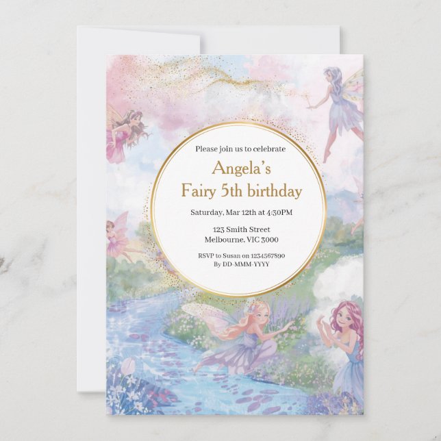 Convite Fairy Wonderland Birthday Girls (Frente)