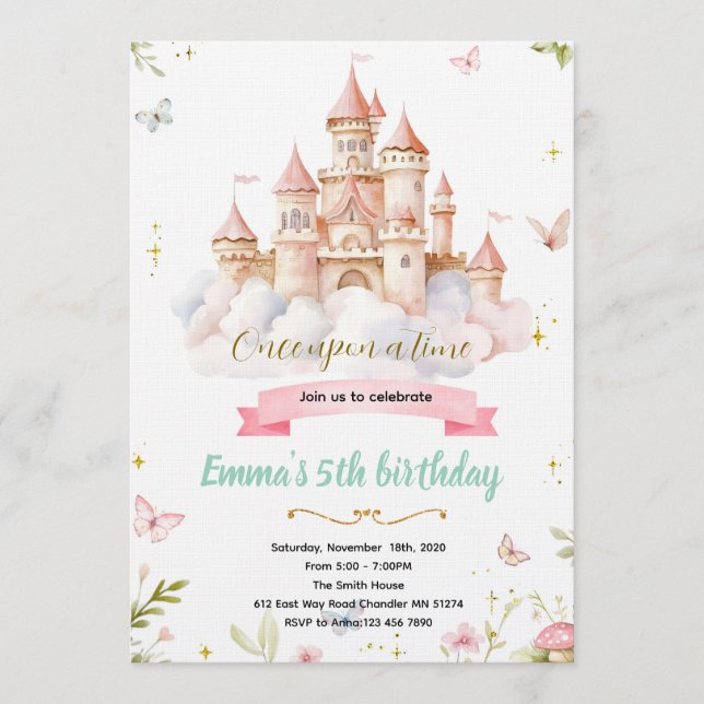 Convite Fairytale Castle princess Birthday Invitation (Frente)