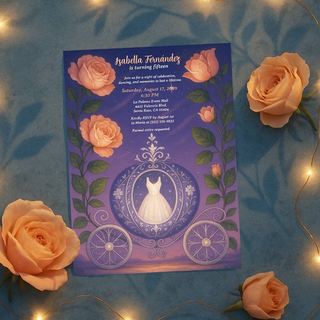 Convite Fairytale de Carruagem da adolescente Quinceañera (Criador carregado)