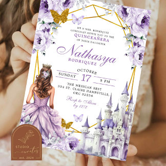 Convite Fairytale Dourado Purple Mexicano Princess Castle