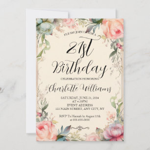Convite Fairytale Floral aniversário de 21 anos