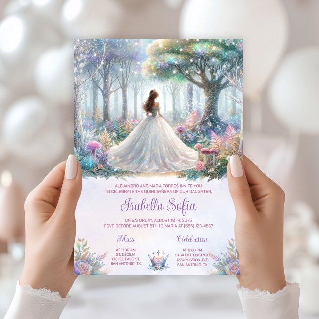 Convite Fairytale Forest Quinceañera (Enchanted forest invitation - you can change all of the text as needed for any event.)
