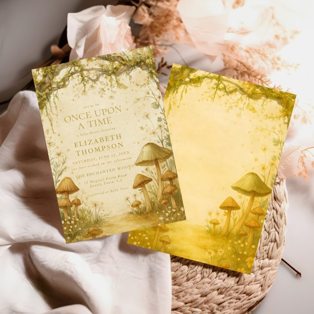 Convite fairytale mushroom forest baby shower girl (Criador carregado)