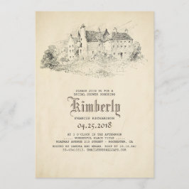 Convite Fairytale Old Castle Vintage Chá de panela