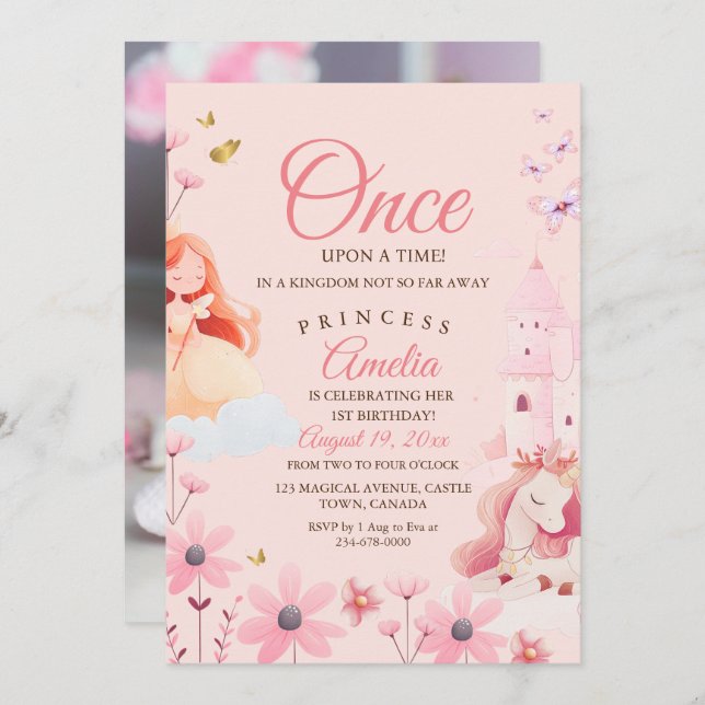 Convite Fairytale Pink Birthday (Frente/Verso)