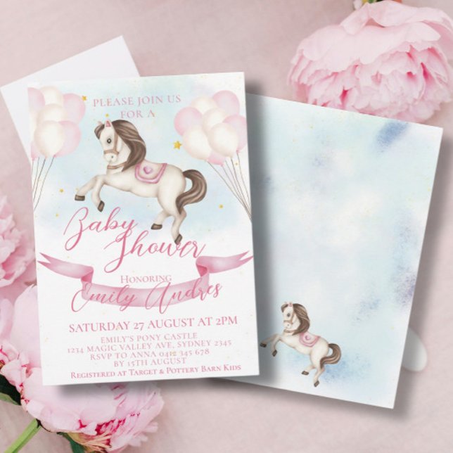 Convite Fairytale Pony Stars Chá de fraldas de Balões Rosa (Criador carregado)