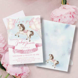 Convite Fairytale Pony Stars Chá de fraldas de Balões Rosa