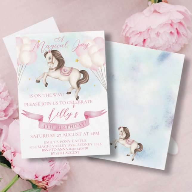Convite Fairytale Pony Stars Festa de aniversário de Balõe (Criador carregado)