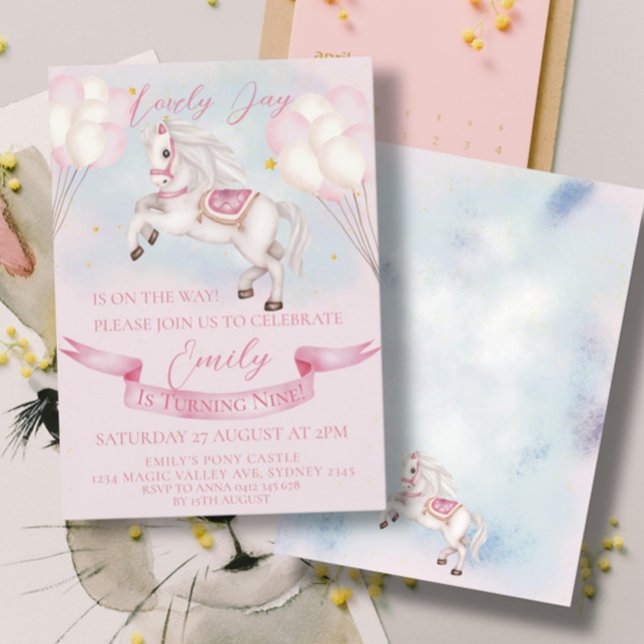 Convite Fairytale Pony Stars Festa de aniversário de Balõe (Criador carregado)