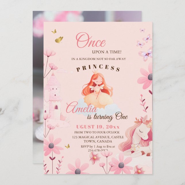 Convite Fairytale Princesa Bonita Aniversário (Frente/Verso)