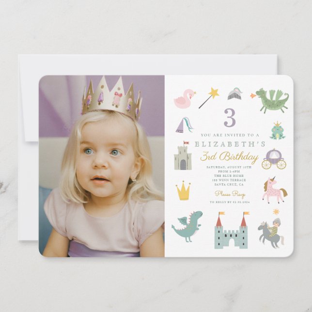 Convite Fairytale Princess Dragon Foto Birthday (Frente)