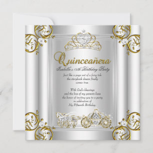 Convite Fairytale Quinceanera 15 Birthday Dourado Silver