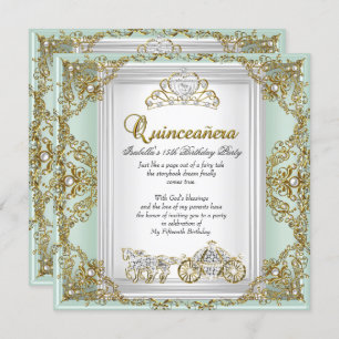 Convite Fairytale Quinceanera 15 Birthday Mint Green