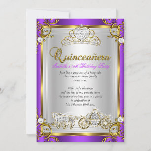 Convite Fairytale Quinceanera 15 Birthday Roxo Dourado