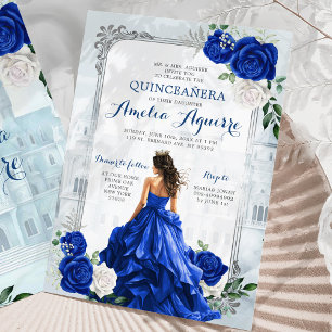 Convite Fairytale Royal Blue Castle Elegante Quinceañera