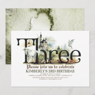 Convite Fairytale Unicorn Dragon Magic Castle 3 Aniversár