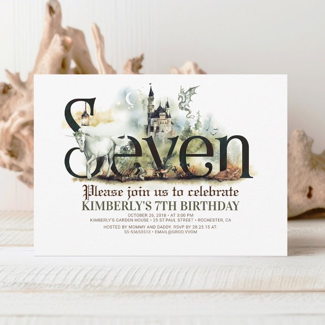 Convite Fairytale Unicorn Dragon Magic Castle 7 Birthday (Criador carregado)